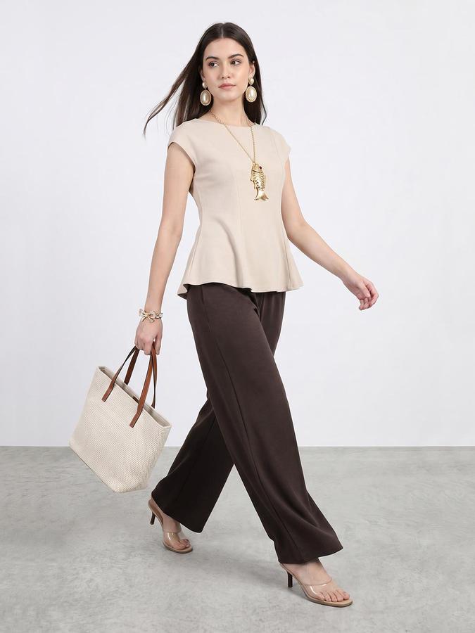 R&B Women Coffee Pure Cotton Wide Leg Trackpant 