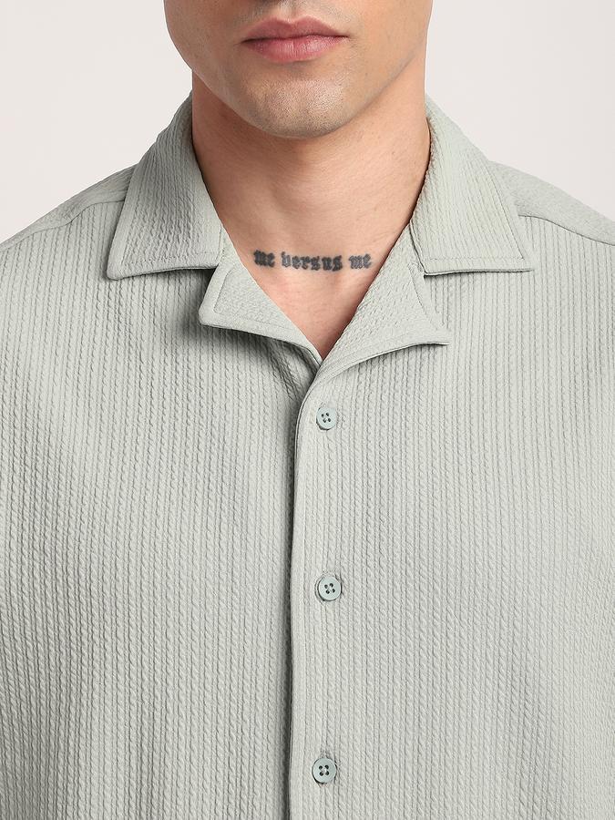 Men Cotton Regular Fit Camp Collar Textured Shirt