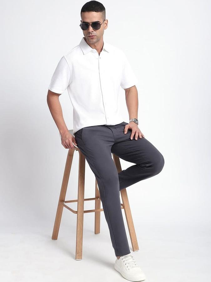 R&B Men White Solid Half Sleeves Shirt 
