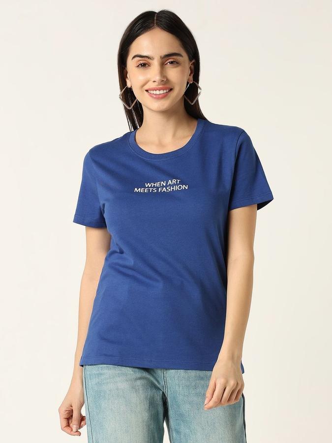 Women Cotton Slim Fit Crew Neck Graphic T-shirt