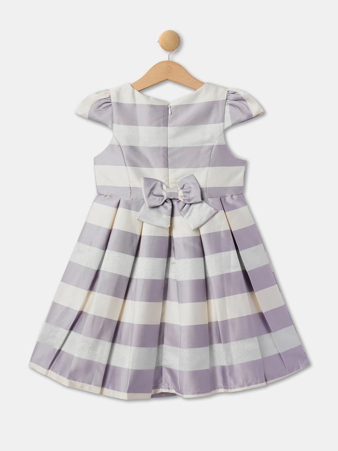 R&B Striped Fit &amp; Flare Dress with Bow Accent image number 1