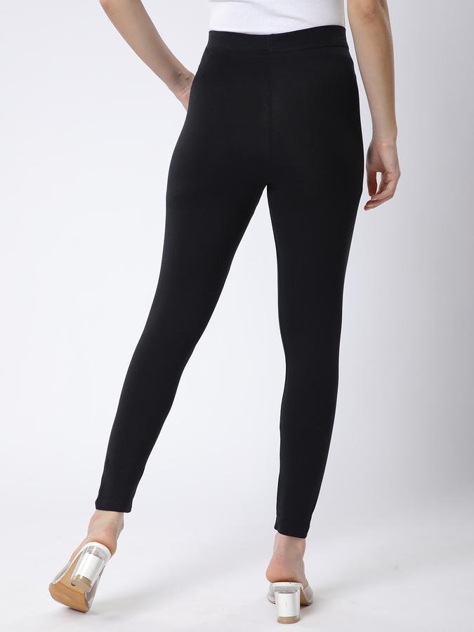 Women Cotton Elasticated Waist Full Length Solid Leggings