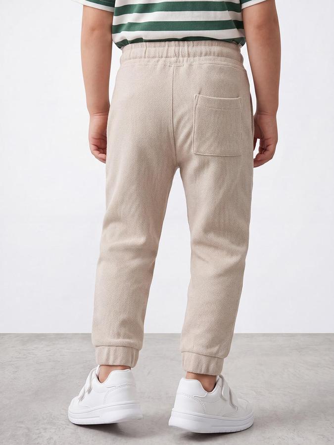 R&B Boys Beige Pure Cotton Solid Drawsting Joggers