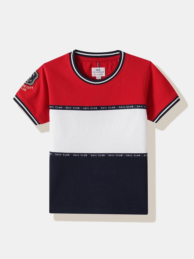 Boys Cotton Regular Fit Crew Neck Color-Block T-shirt
