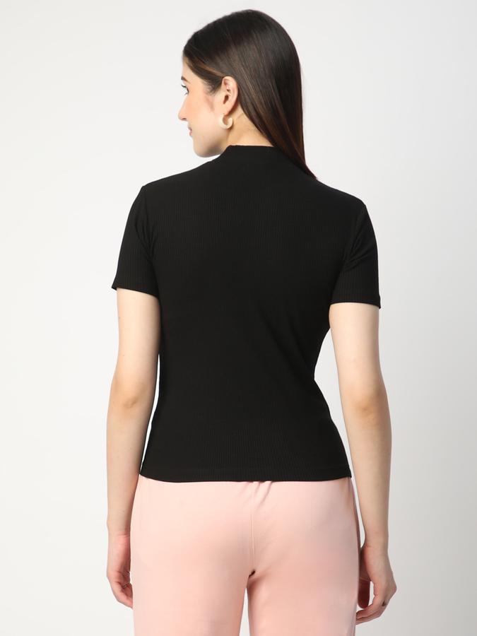 Women Viscose Fitted High Neck Ribbed T-shirt