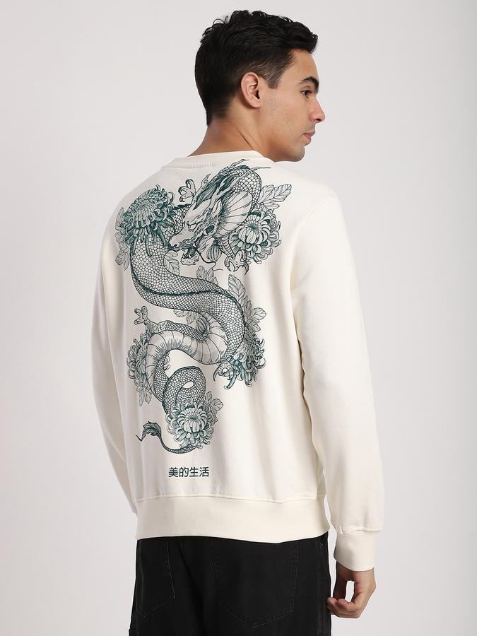 Men Fleece Regular Fit Crew Neck Graphic Print Sweatshirt