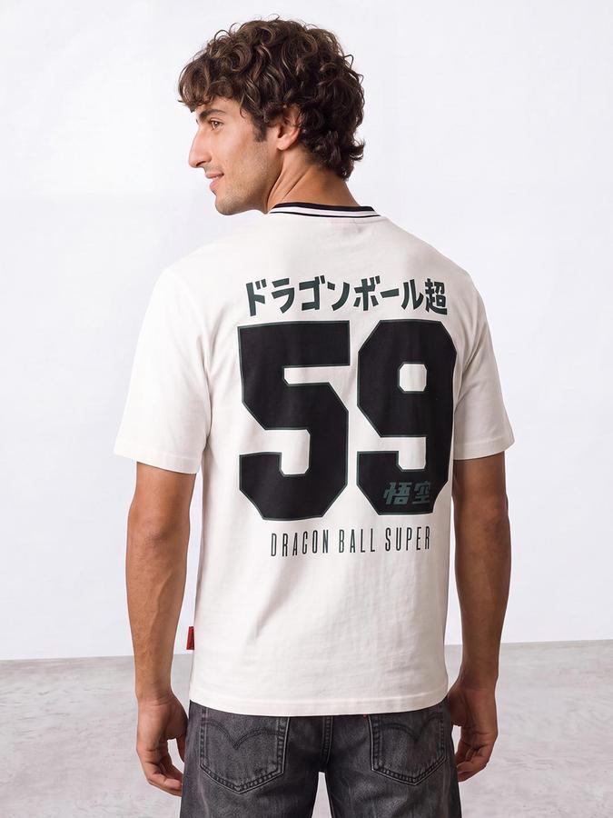 R&B Men Ivory Short Sleeve V Neck Typography Print T-Shirt