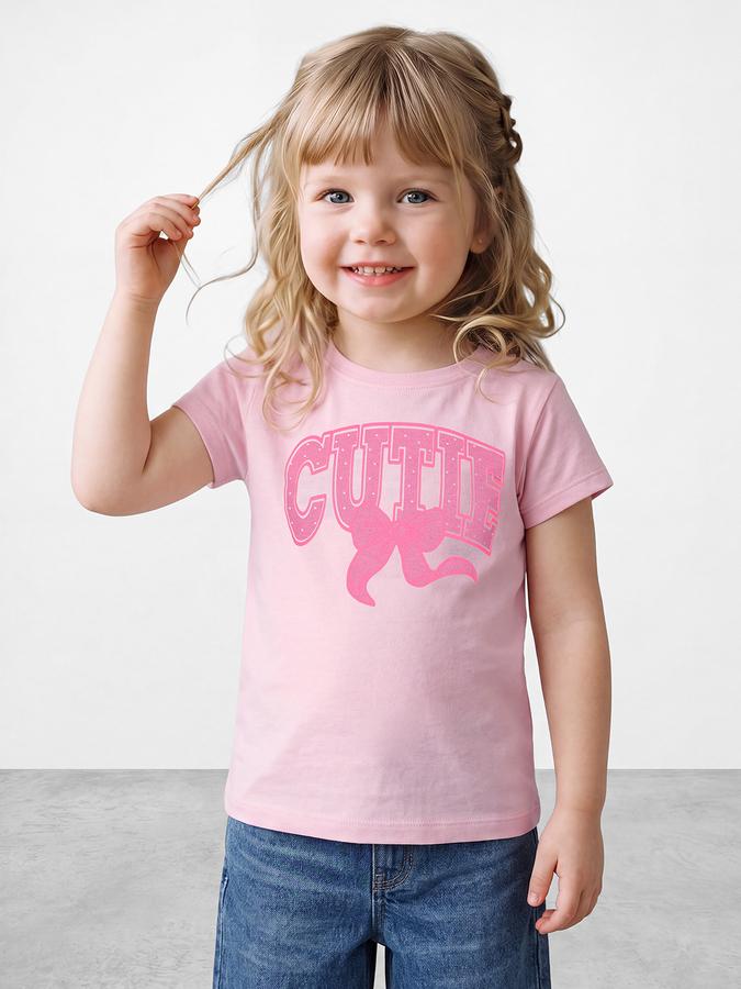 R&B Girls Pink Graphic Print Short Sleeves Tshirt