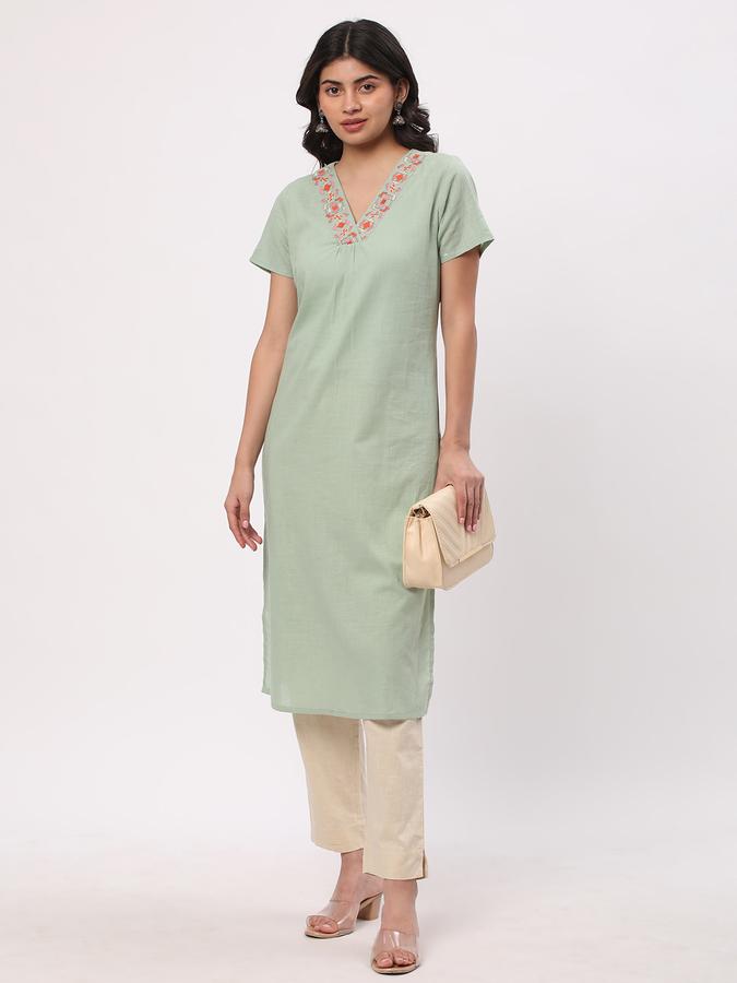 Women V-Neck Straight Kurta image number 1