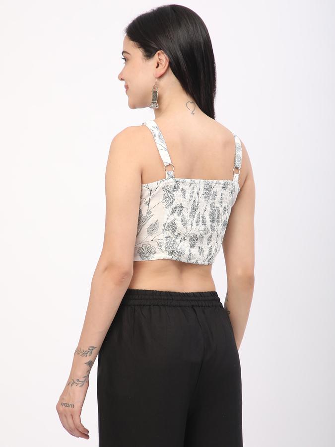 Women Cotton Fitted Tie Neck Printed Ethnic Top