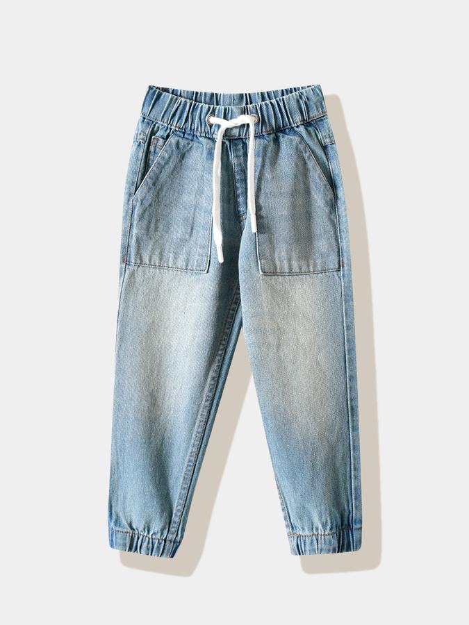 Boys Cotton Blend Regular Fit Drawstring Waist Jogger Cuff Jeans