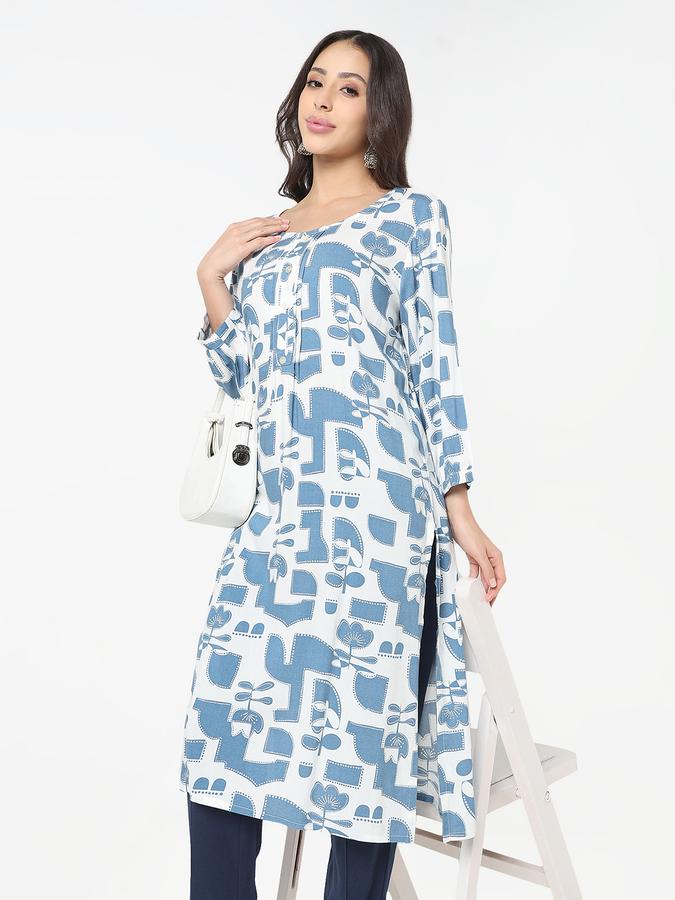 Women's regular fit casual abstract geometric printed round neck straight kurta 