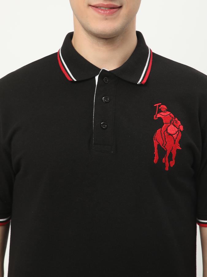 Men Cotton Blend Regular Fit Polo Neck Solid T-shirt