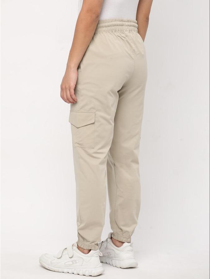 R&B Beige Solid Relaxed Fit Women Track Pant
