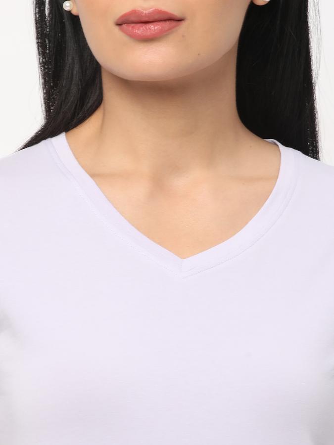 Women Cotton Relaxed Fit V-Neck Solid T-shirt