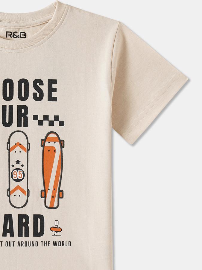 R&B Boys' Beige Printed T-Shirt