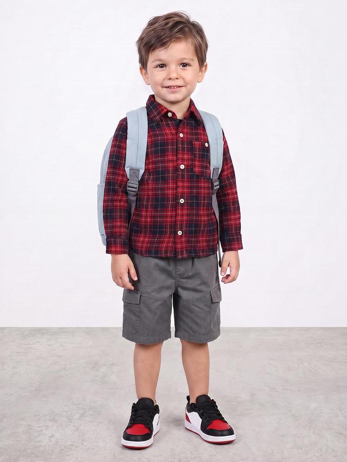 R&B Boys Red Tartan Checks Long Sleeves Regular Fit Shirt