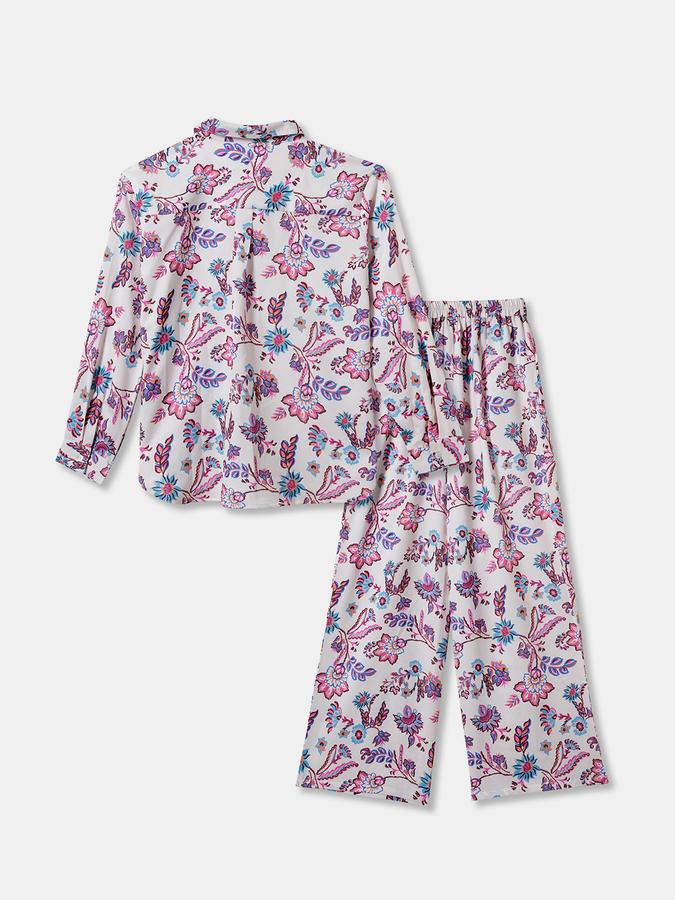 Girls Floral Print Full Sleeve Woven Shirt with Trousers Set