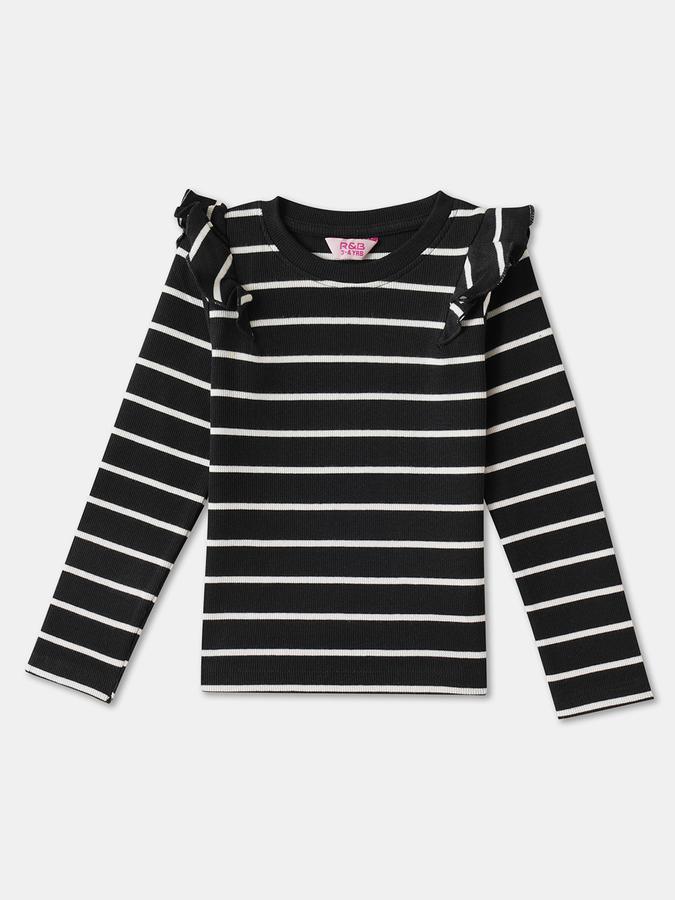 Girls Cotton Blend Regular Fit Crew Neck Long Sleeve Ruffle Top