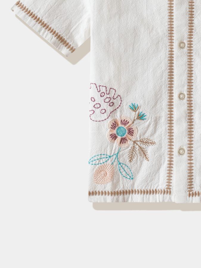 Boys Cotton Regular Fit Short Sleeve Embroidered Shirt