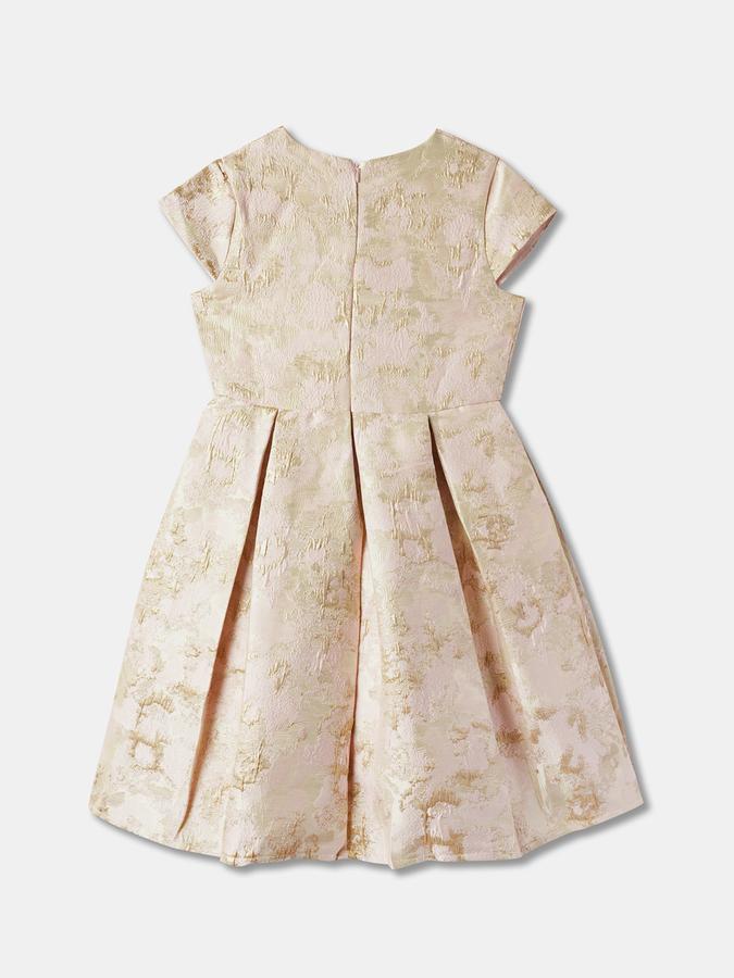 Girls Solid Cap Sleeve Round Neck Knee Length Dress