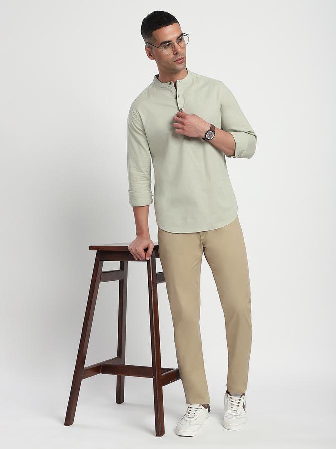 Men Cotton Slim Fit Mandarin Collar Solid Shirt