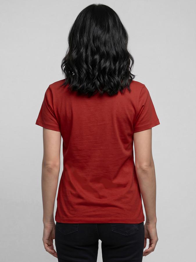 R&B Red Typography Women Round Neck Regular Fit Short Sleeves T-Shirt 