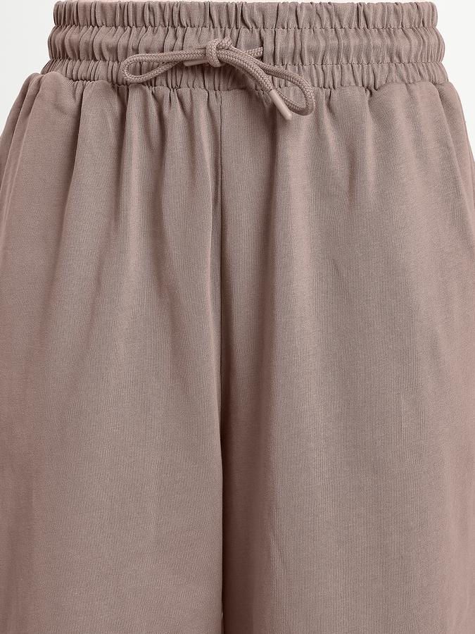 Women Cotton Wide Leg High Rise Solid Pants