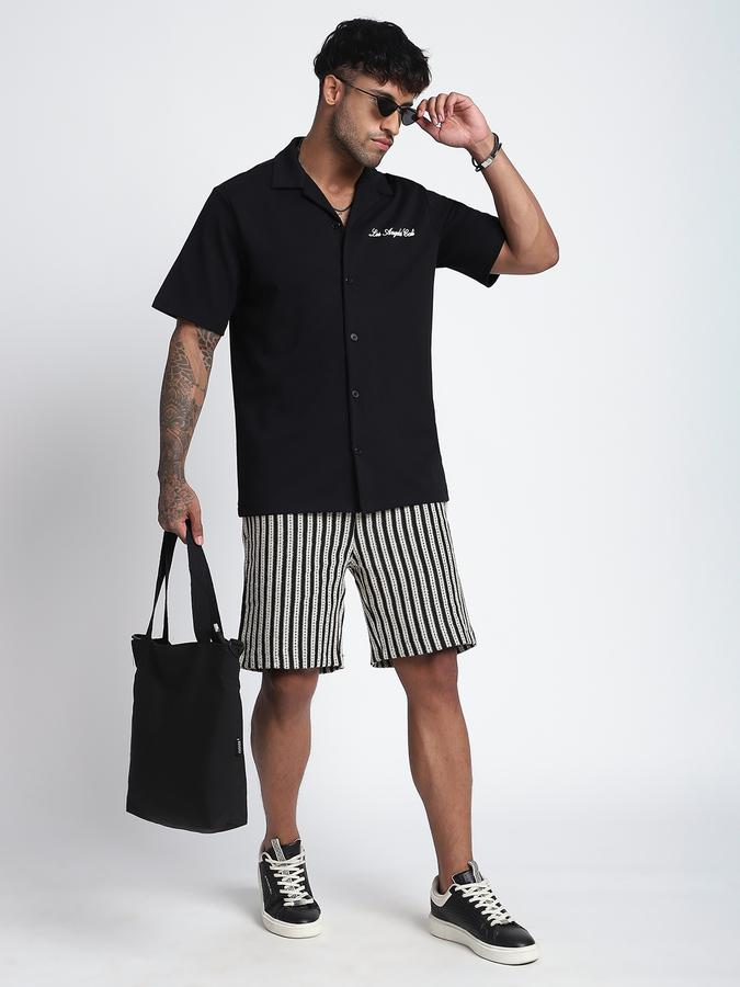 Men Cotton Blend Relaxed Fit Cuban Collar Graphic Shirt