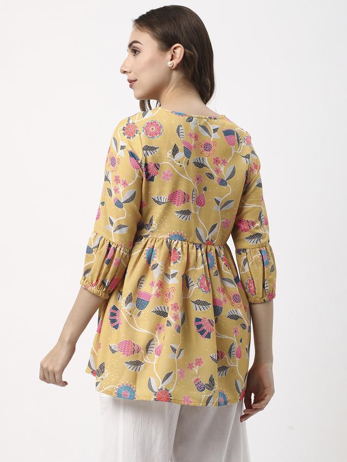 Women Polyester Relaxed Fit V-Neck Printed Ethnic Top