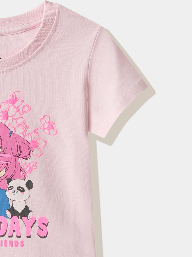 Girls Cotton Regular Fit Crew Neck Graphic T-shirt