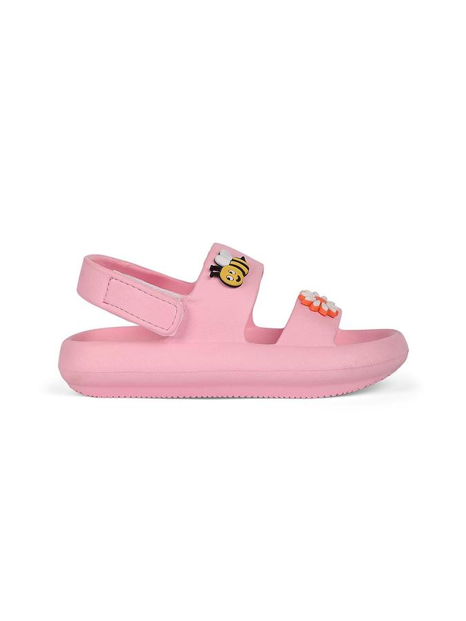 R&B Girls Light Peach Applique Work Sandal With Velcro Closure