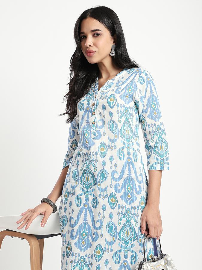 Women Cotton Regular Fit Mandarin Collar Printed Kurta