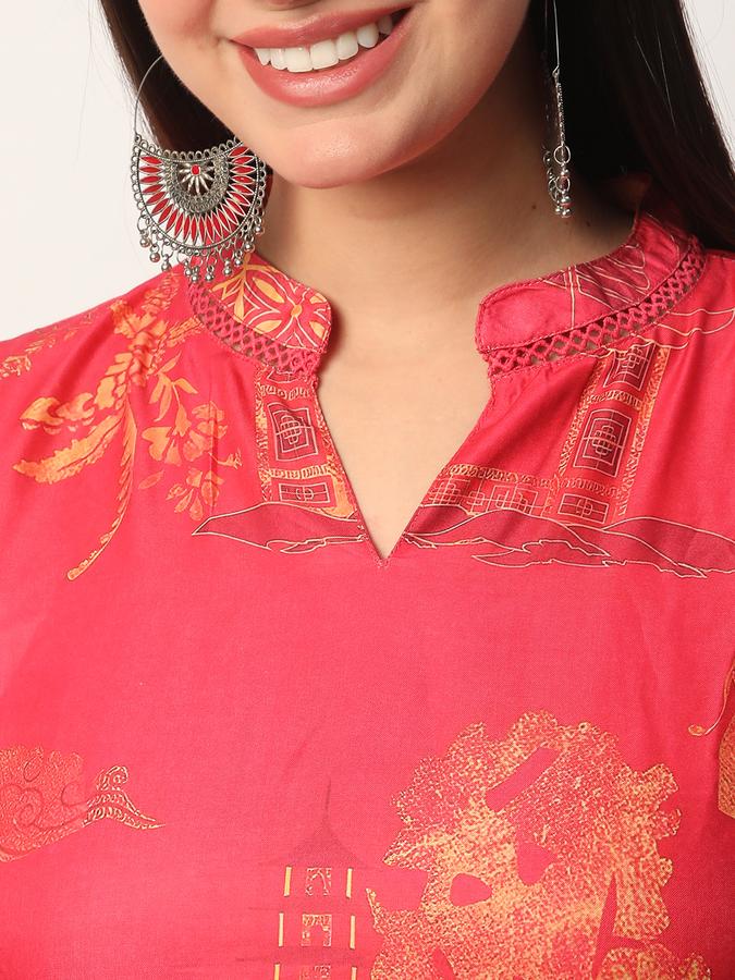 Women Polyester Regular Fit Mandarin Collar Printed Kurta