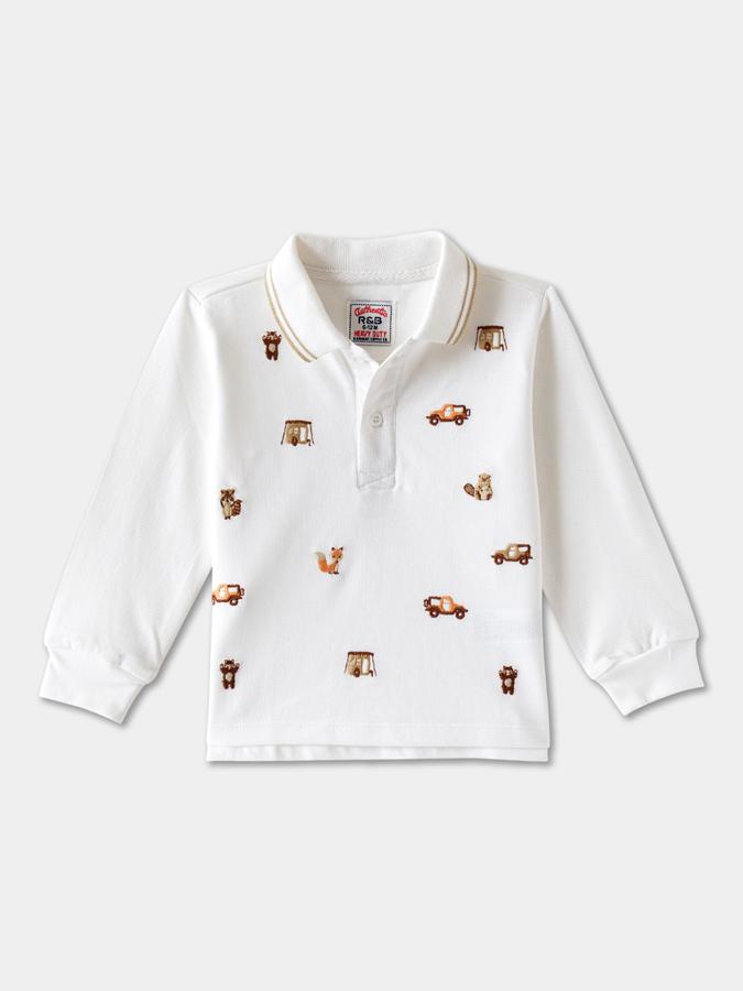 Boys Cotton Regular Fit Polo Collar Embroidered T-shirt