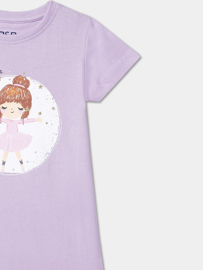 Girls Graphic Print Round-Neck Nightshirt image number 2