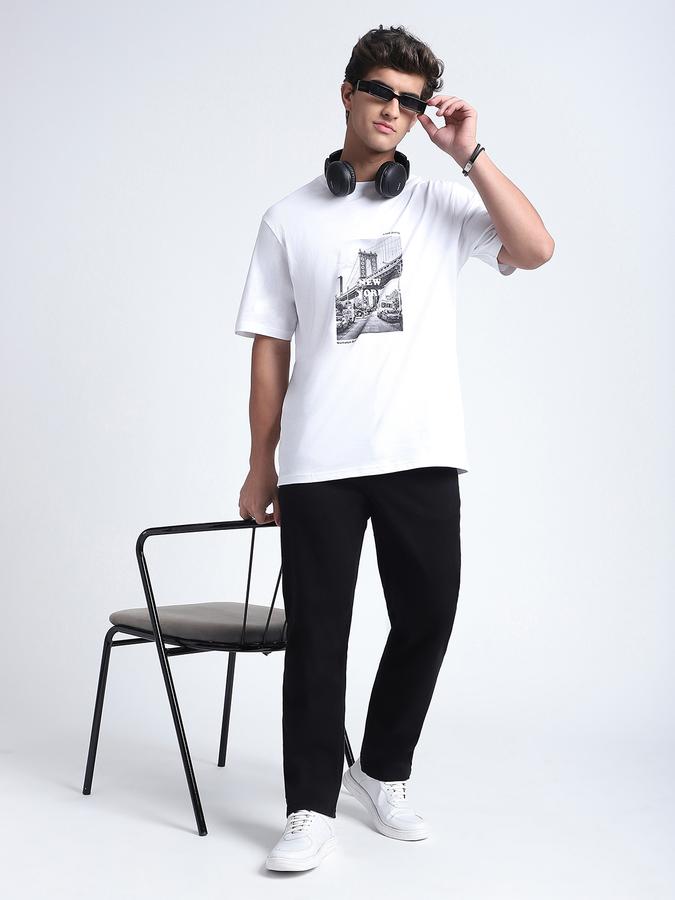 R&B Men's White Printed T-Shirt
