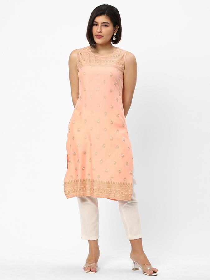 R&B Women's Printed Rayon Straight Kurta Sleeveless image number 3