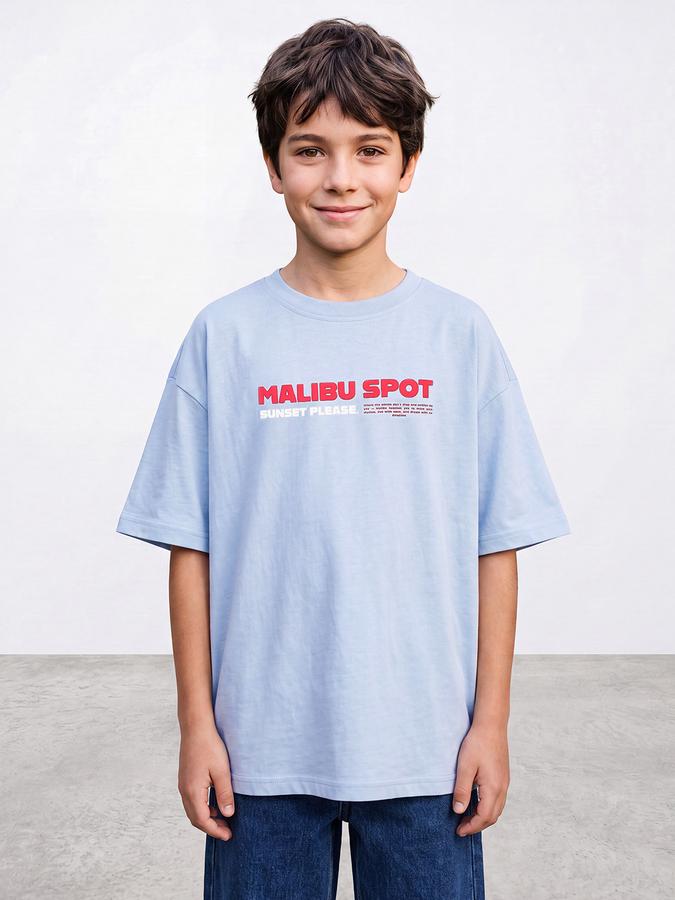 R&B Boys Blue Back Graphic Print Drop-Shoulder Sleeves Tshirt