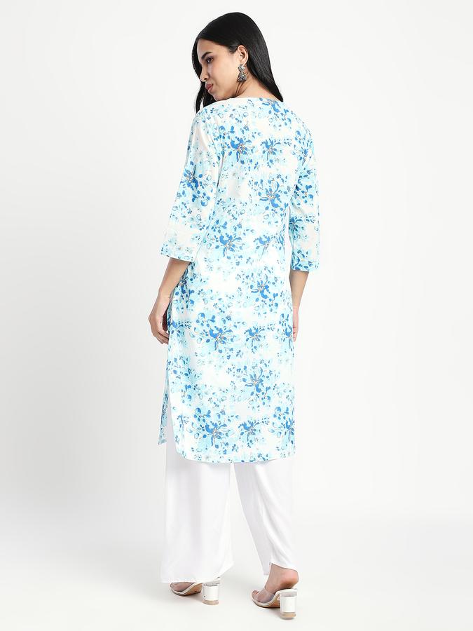 Women Cotton Regular Fit V Neck Printed Kurta