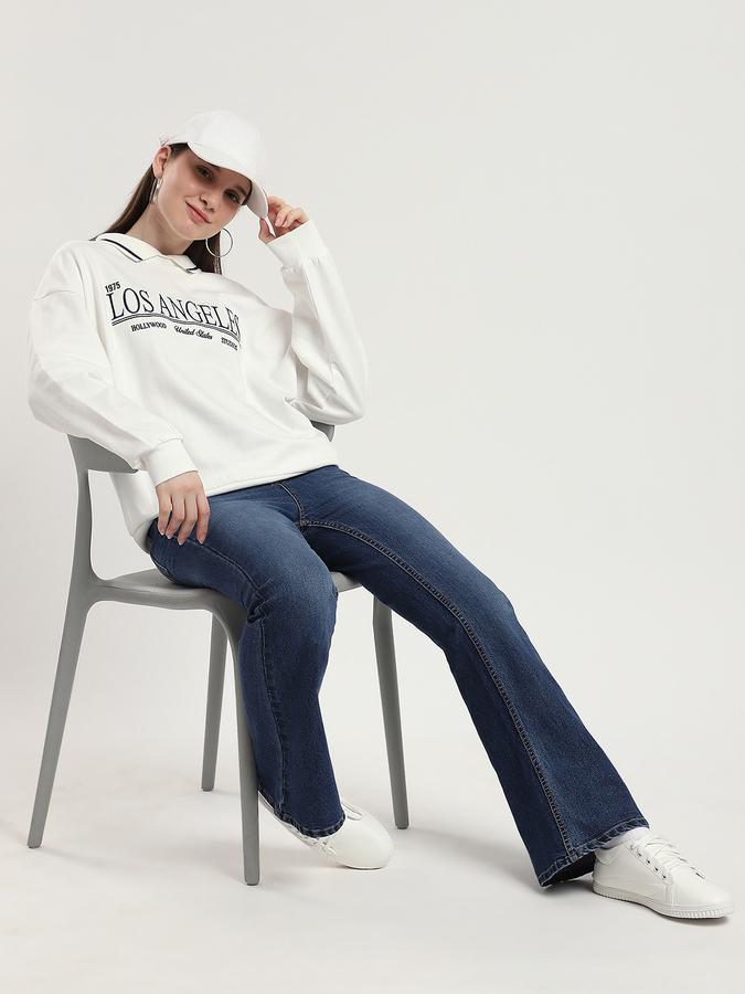 Women Cotton Relaxed Fit Shirt Collar Graphic Sweatshirt