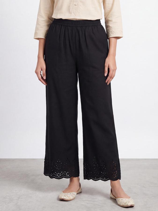 R&B Women Black Pure Cotton Schiffli detail Ethnic Pant