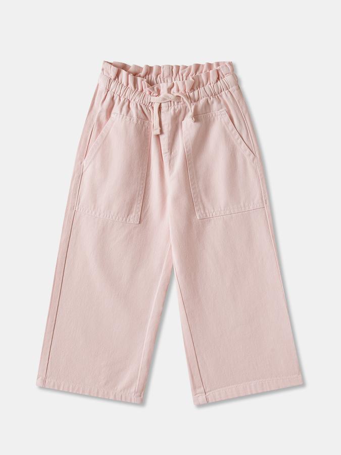 Girls Cotton Wide Leg Drawstring Waist Solid Pants