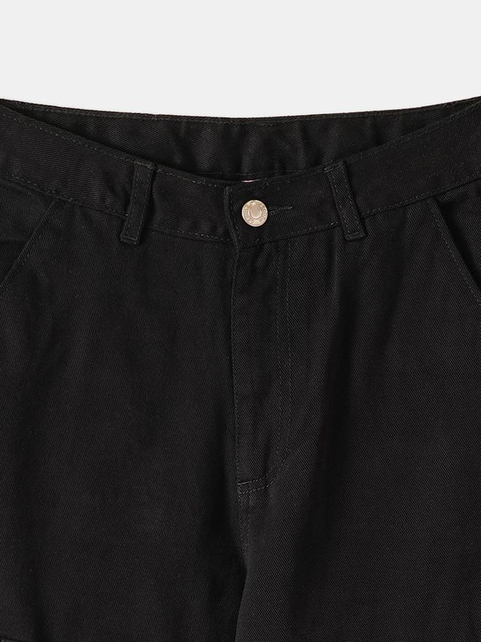 Solid Wide Leg Cargo Jeans with Button Closure image number 3