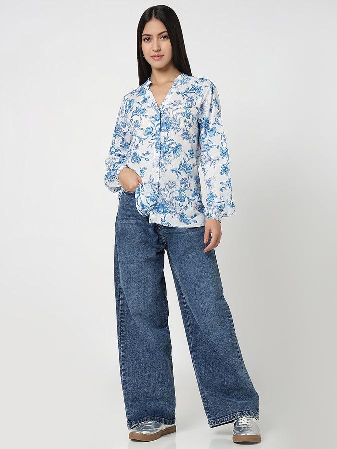 R&B Women Blue Floral Print Relaxed Shirt