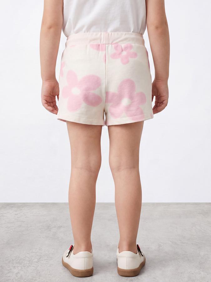 R&B Girls White Stitch Print Mid Rise Shorts With Drawstring Closure