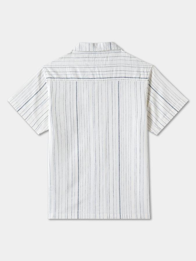 Boys Cotton Blend Regular Fit Short Sleeve Striped Shirt