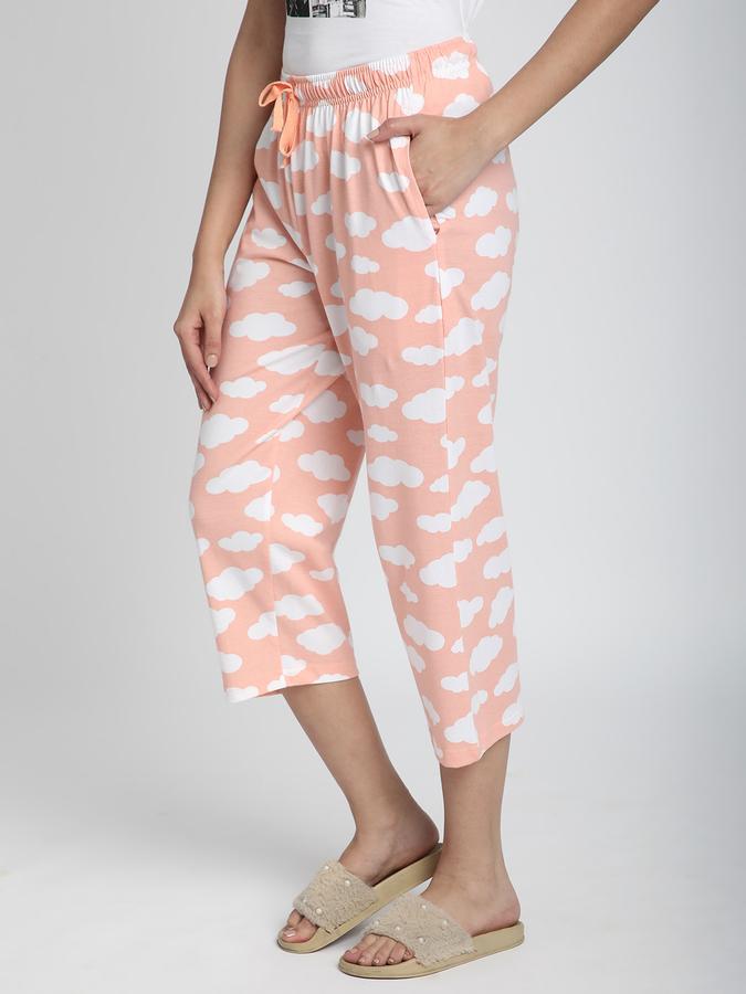 R&B Women Pink Cloud Print Capri Pyjama Bottoms