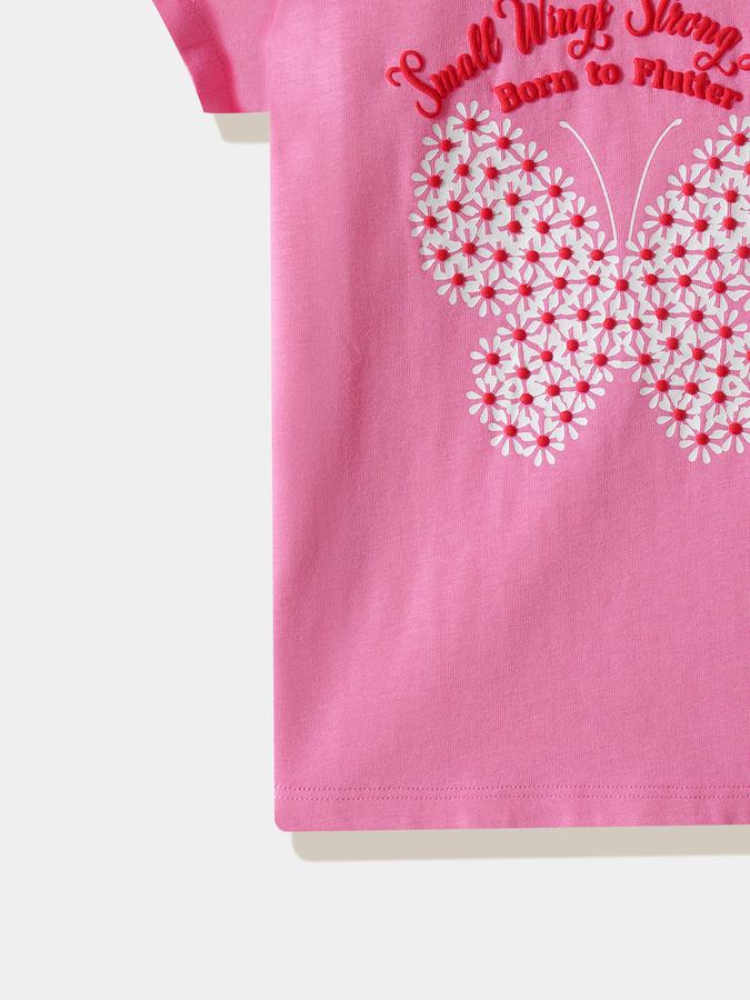 Girls Cotton Regular Fit Crew Neck Graphic T-shirt