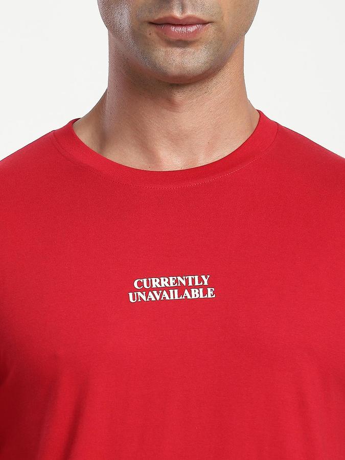 R&B Men Red Typography Printed Pure Cotton Short Sleeves Tshirt